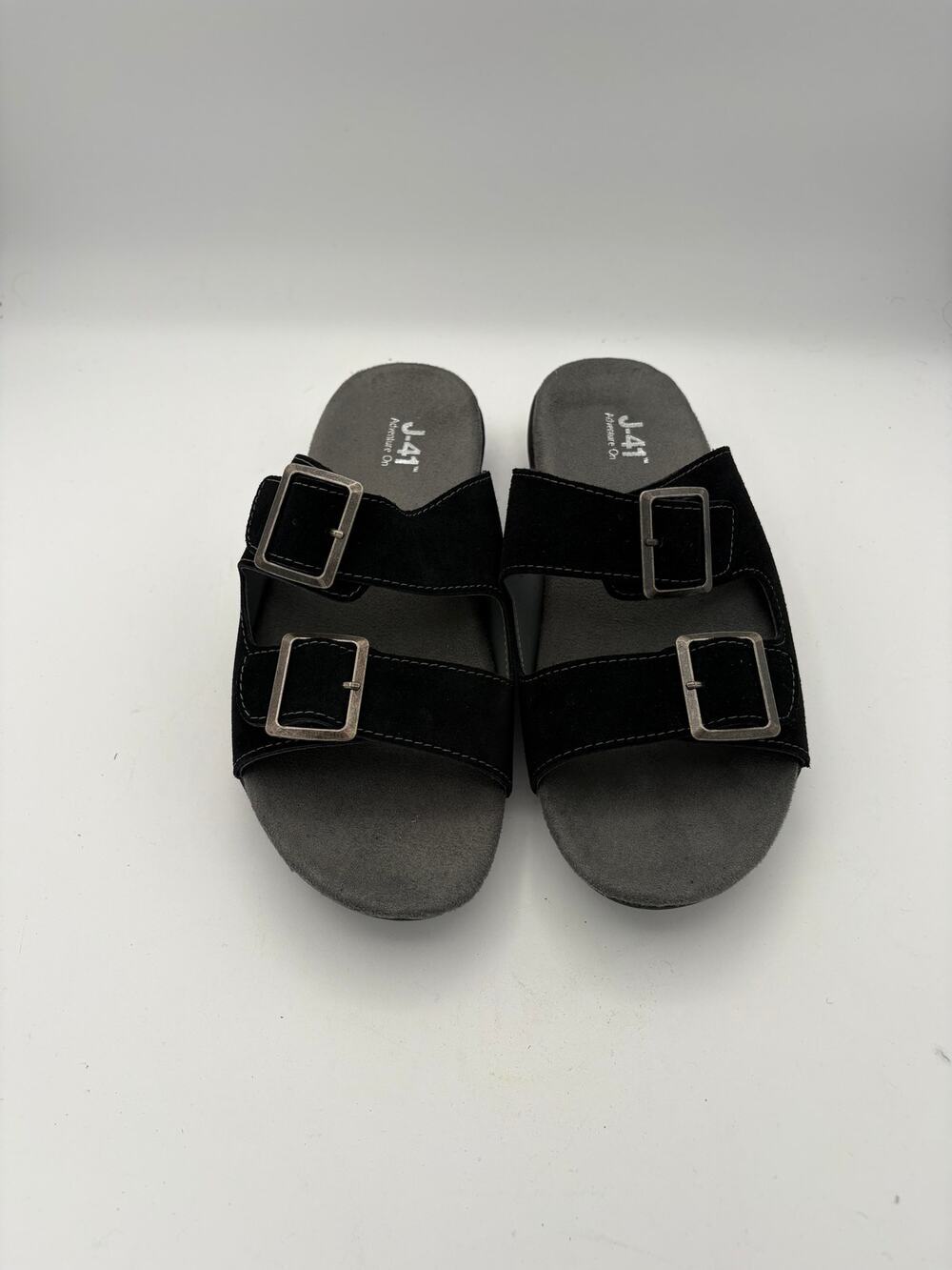 Women’s J-41 Size 8 Black Suede Slide Buckle Sandals